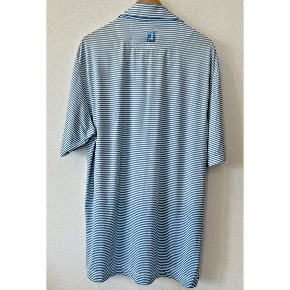 FootJoy Mens Golf Polo Shirt Blue White Striped Logo Stretch Short Sleeve L - Picture 4 of 5